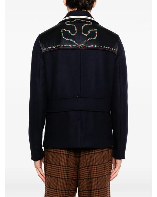 Valentino Garavani Blue Double-Breasted Embroidered Jacket for men