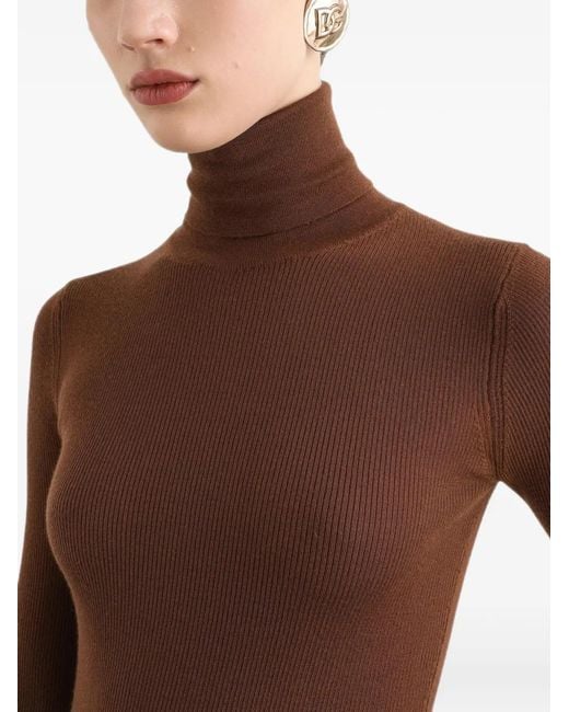 Dolce & Gabbana Brown Ribbed Cashmere Turtleneck Pullover
