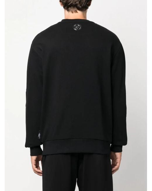 Felpa Ls Con Applicazione di Philipp Plein in Black da Uomo