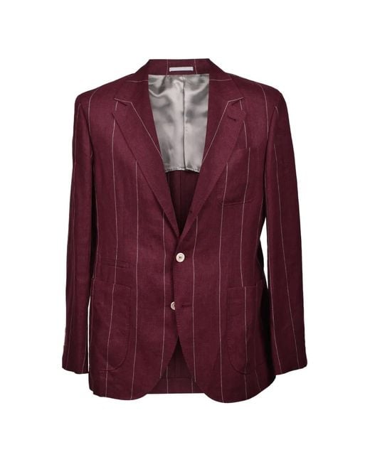 Brunello Cucinelli Purple Pinstripe-Pattern Blazer for men