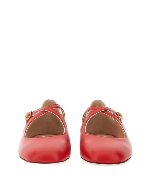 Bally Red Beliska Cross-Strap Leather Ballet Flats