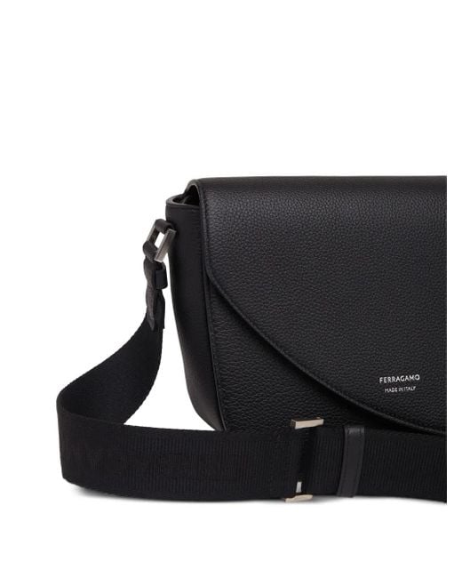 Ferragamo Black Fiamma Medium Leather Messenger Bag for men