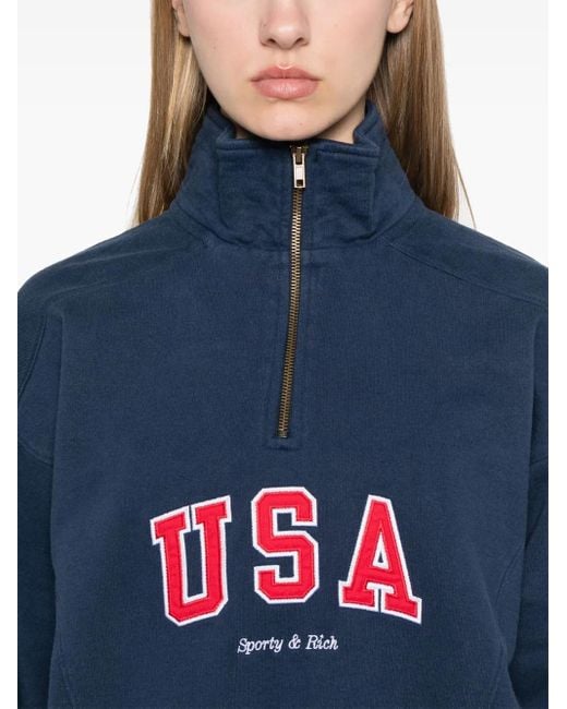 Sporty & Rich Blue Embroidered-Motif Sweatshirt
