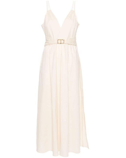 Twin Set White Belted Cotton-blend Mxi Dress