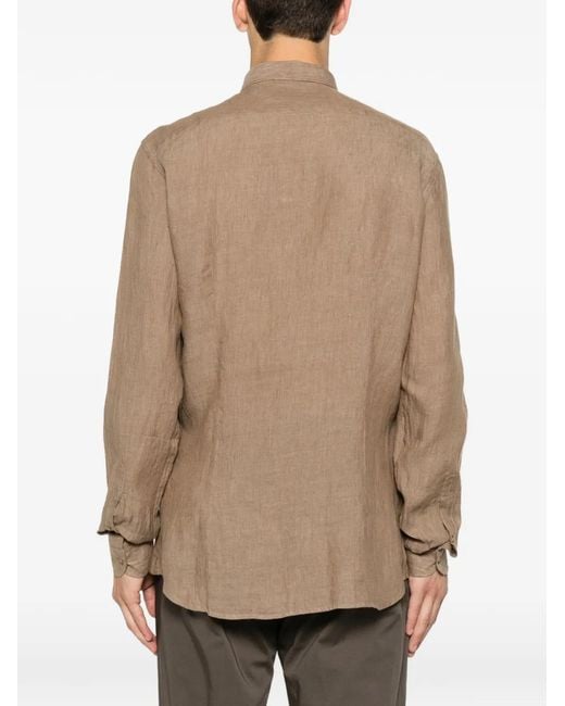 VELA SHOP Brown Button-Up Long-Sleeve Shirt for men