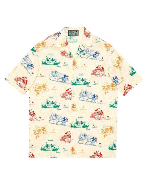 Gucci White Disney X Oversize Bowling Shirt for men