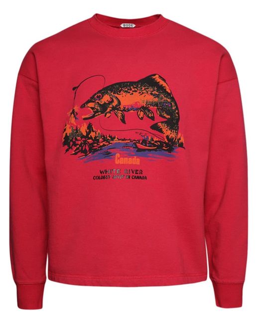 Bode Red White River Cotton Sweatshirt for men