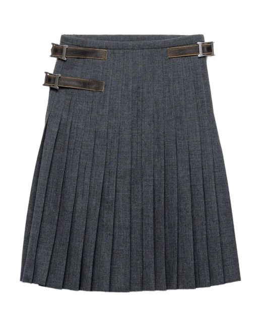 Prada Gray Leder-Midirock Mit Falten
