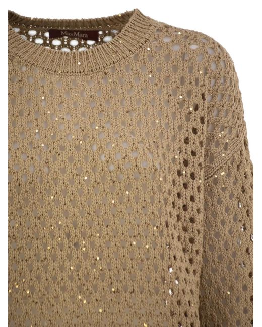 Max Mara Natural Sequin-Embellished Openwork Sweater