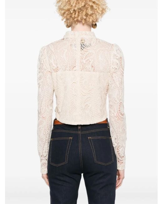 Twinset White Cropped Macramé-Lace Top