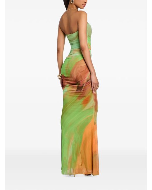 retroféte Yellow Isadore Ruched Mesh Maxi Dress