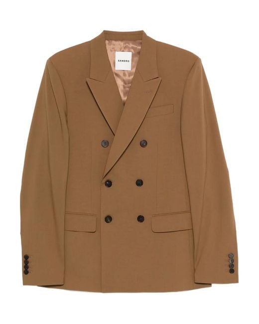 Sandro Brown Double-Breasted Blazer for men