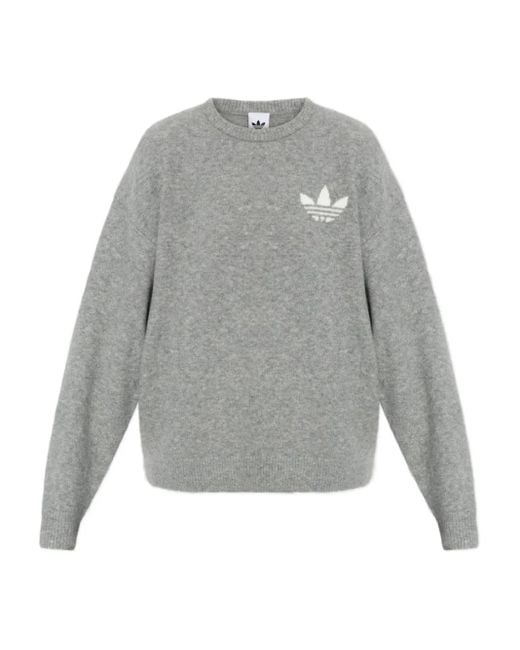 Adidas Gray Crew-Neck Logo Knitwear