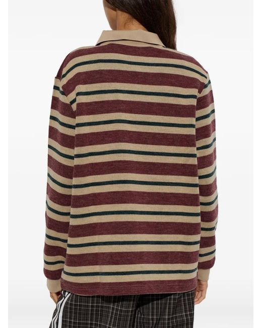 Adidas Red Striped Long-Sleeve Polo Shirt