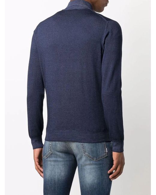 Barba Napoli Blue Zipped-Up Virgin Wool Cardigan for men