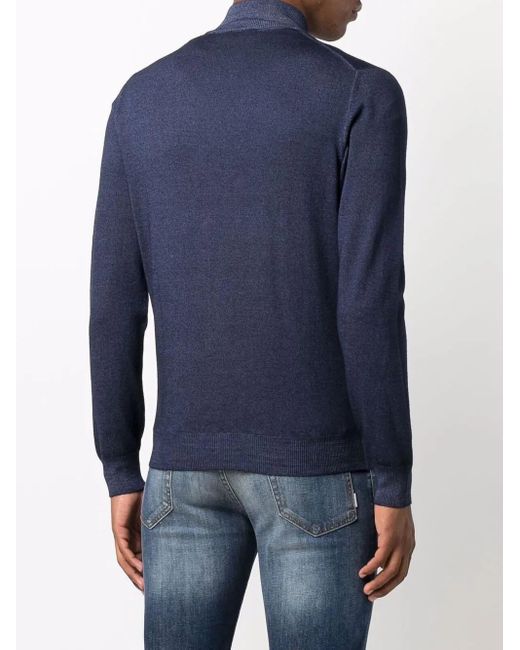 Barba Napoli Blue Zipped-Up Virgin Wool Cardigan for men