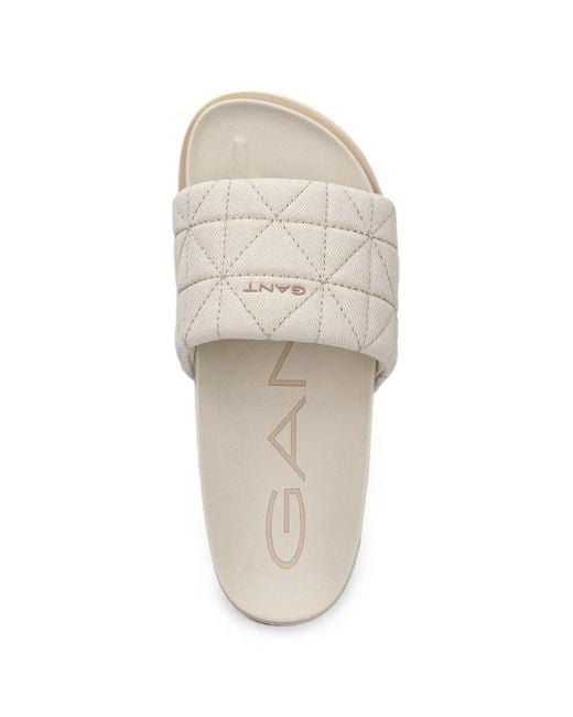 Gant White Quilted Logo-Print Slides