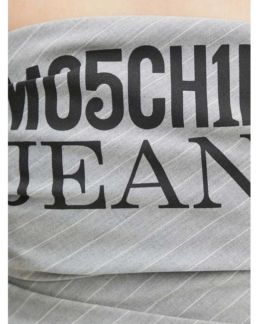 Moschino Gray Pinstripe-Pattern Logo-Print Bandeau Top