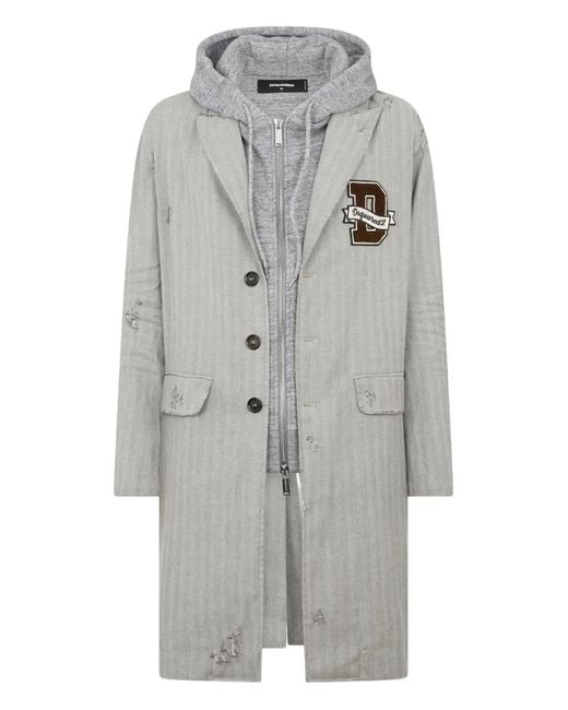 Abrigo Con Capucha Y Botones DSquared² de hombre de color Gray