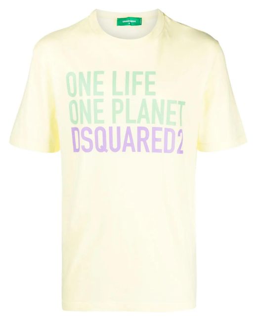 DSquared² Yellow Logo-Print Round-Neck T-Shirt for men
