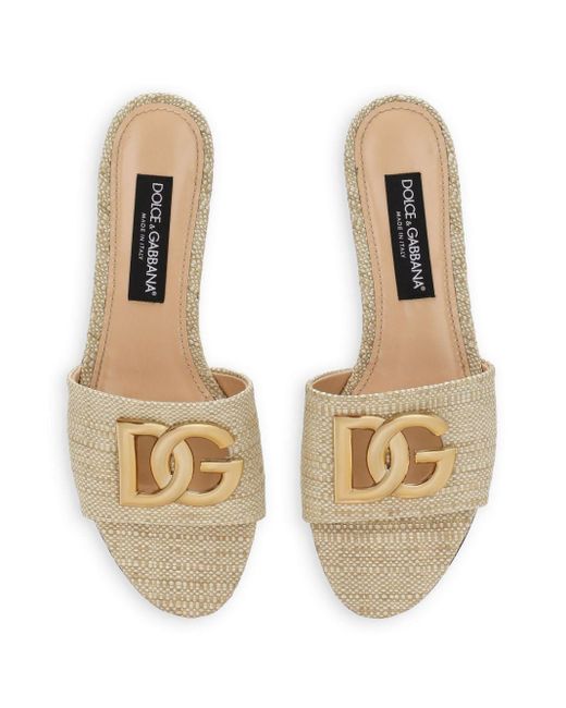 Sandales en raphia à logo DG Dolce & Gabbana en coloris White
