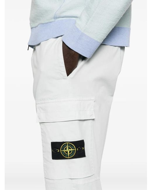 Stone Island White Cargo Logo-Patch Trousers for men