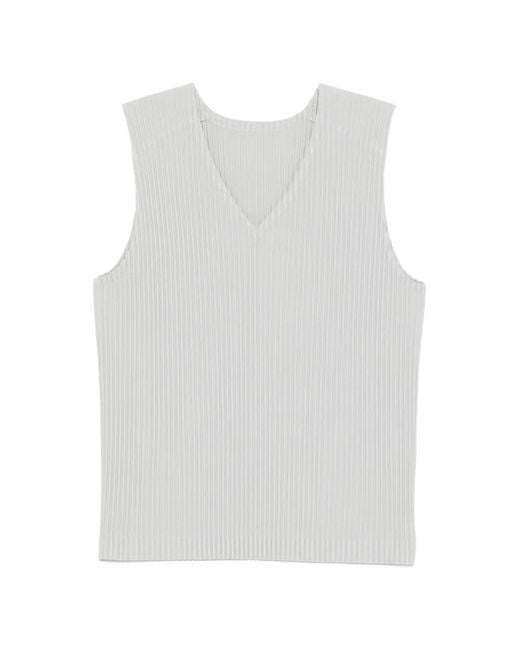 Homme Plissé Issey Miyake White Homme Plisse' Issey Miyake Pleated V-Necked Top for men