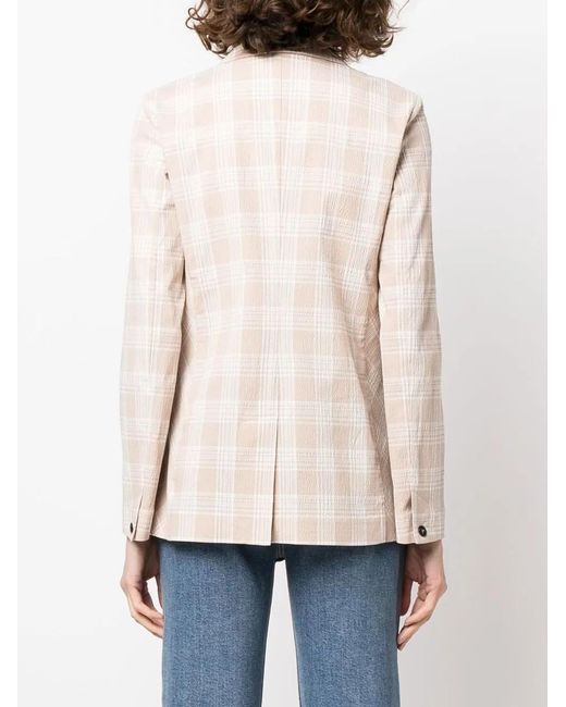 Woolrich Natural Seersucker Double-Breasted Check Blazer
