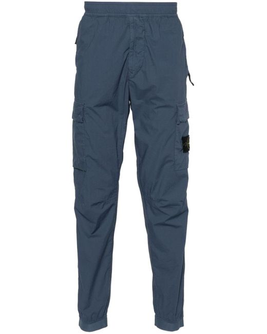 Stone Island Blue Compass-appliqué Tapered Cargo Trousers for men