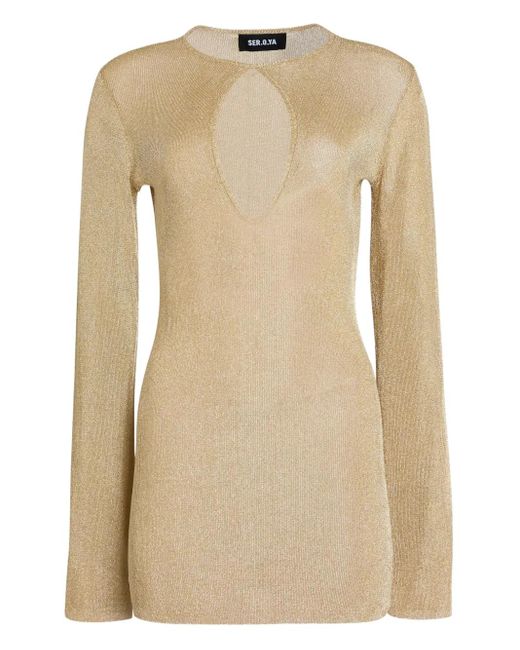 SER.O.YA Emerie Keyhole Metallic Fine-Knit Mini Dress in Natural | Lyst