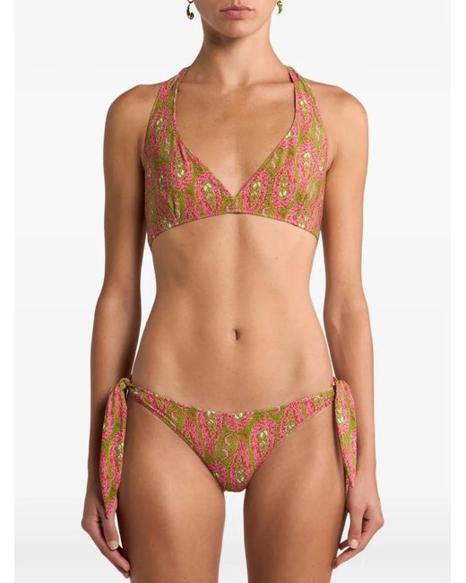 Etro Pink Bikini With Paisley Foliage Motif