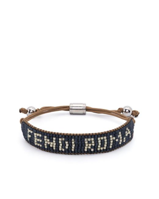 Fendi White Signature Bead-logo-detail Bracelet for men