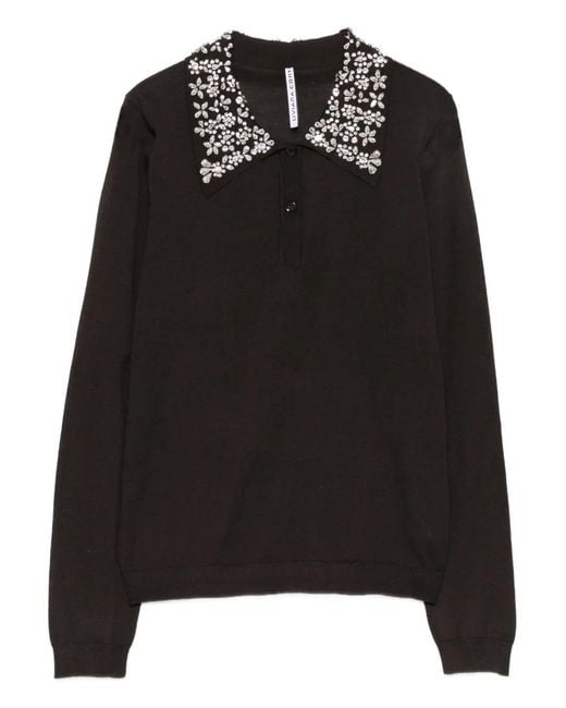 Liviana Conti Black Embellished-Collar Polo-Neck Sweater