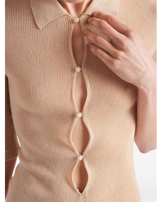 Prada Natural Ribbed-knit Cotton Mini Dress