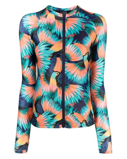 Duskii Blue Tropical-Print Rash Guard