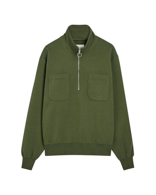Drake's Green Half-Zip Patch-Pocket Sweatshirt for men