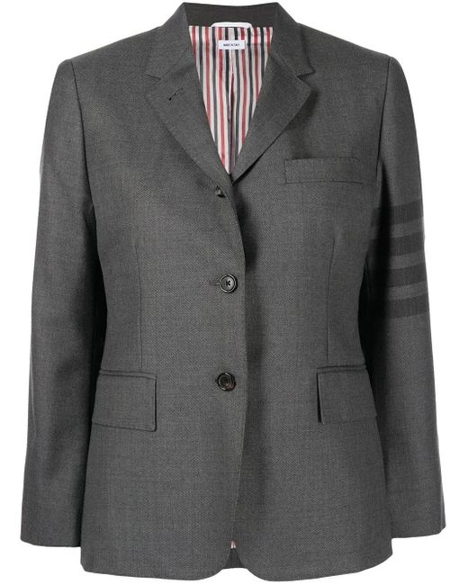 Thom Browne Black Tailored Wool-Blend Suit Jacket With Signature Stripes