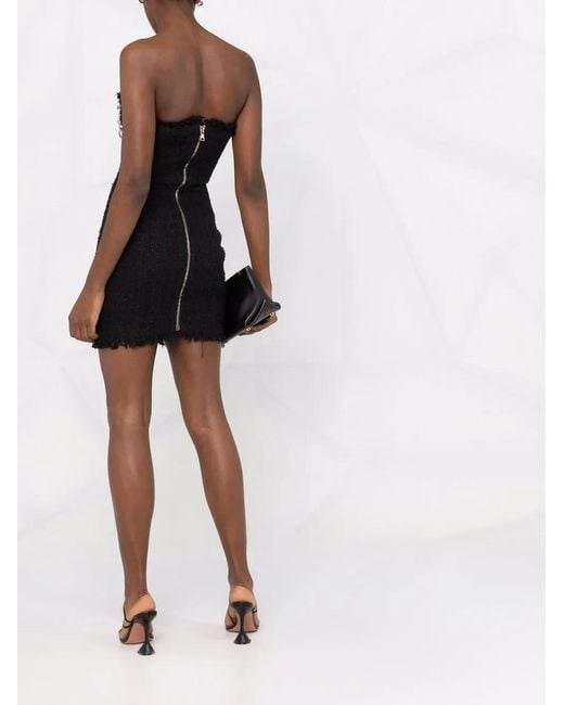 Balmain Black Jewelled Bustier Tweed Dress