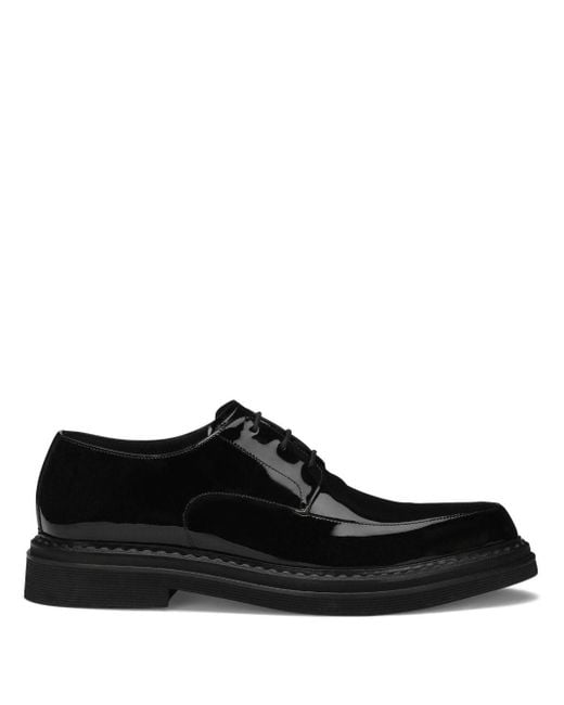 Dolce & Gabbana Black Paint Leather Derby Shoes for men