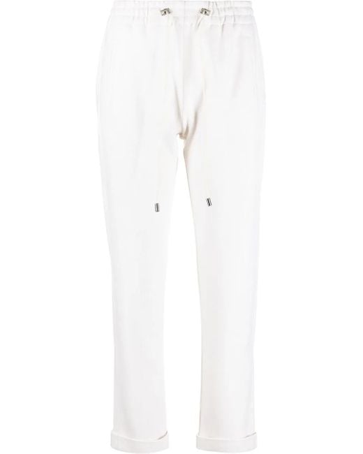 Colombo White Elasticated Drawstring-Waistband Trousers