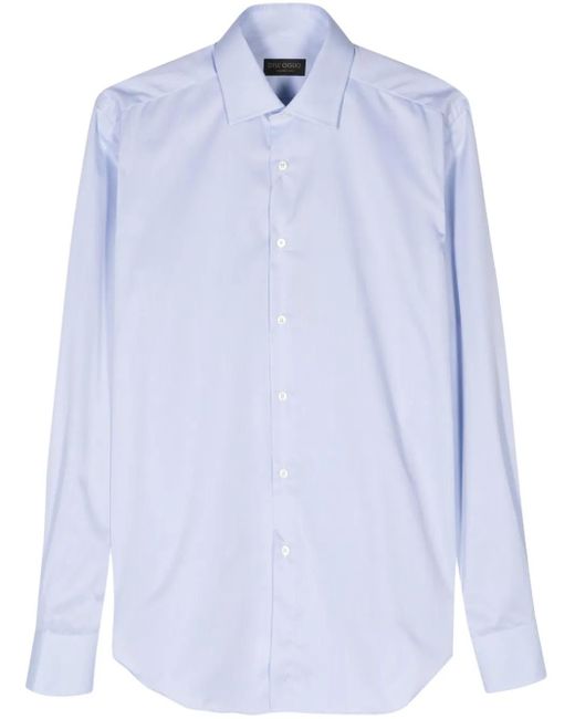 Dell'Oglio Blue Spread-Collar Cotton Shirt for men