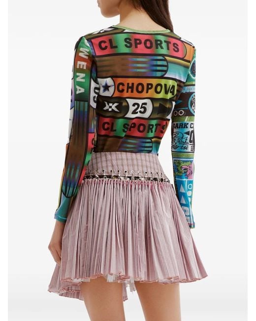 Chopova Lowena Green Graphic-Print Mesh Top