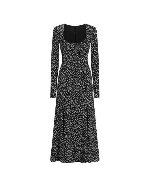Dolce & Gabbana Black Robe En Charmeuse À Imprimé Végétal
