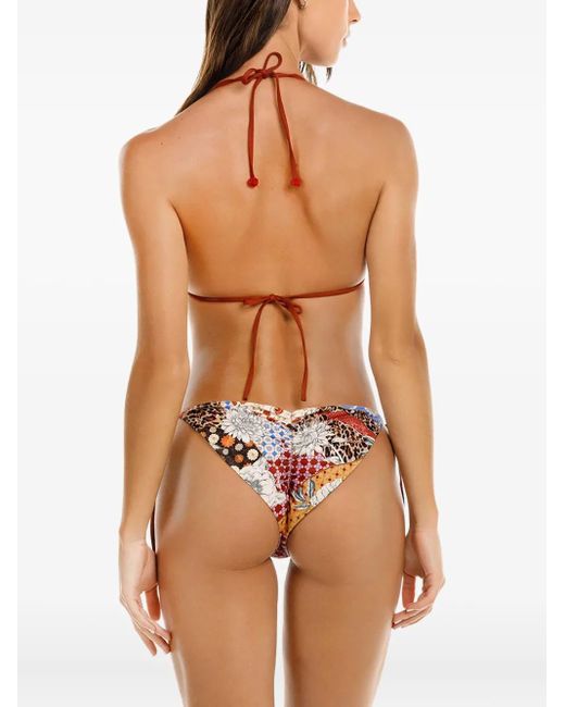 Agua Bendita White Patchwork-Print Tie-Side Bikini Bottoms