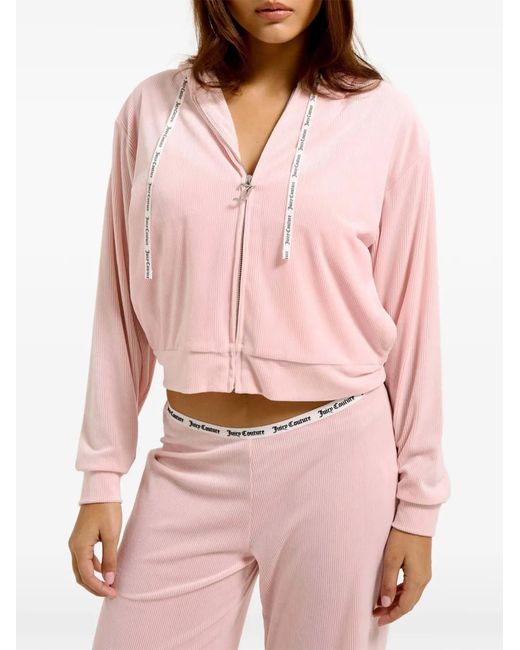 Juicy Couture Pink Ribbed Velour Hoodie