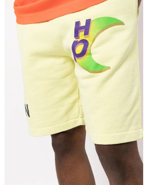 Heron Preston Yellow Logo-Print Track Shorts for men