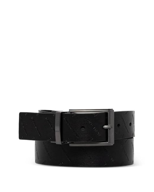 ARMANI EXCHANGE Black Logo-Embossed Leather Belt for men