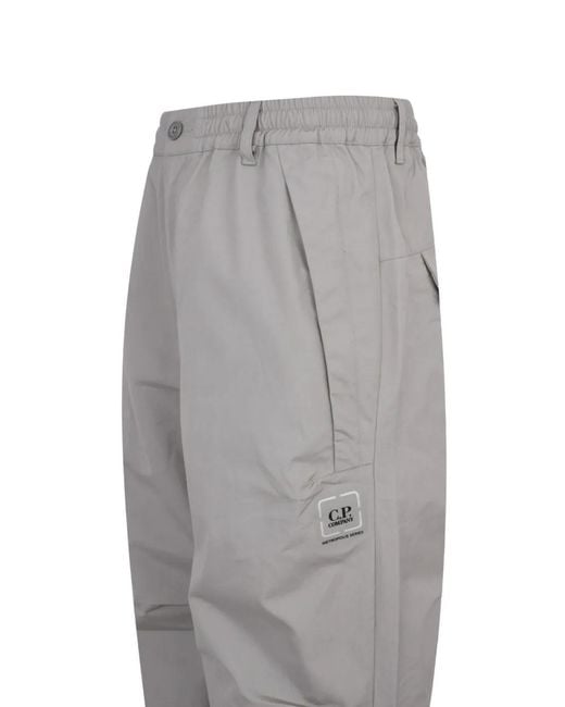 C P Company Gray Metropolis Series Logo-Patch Trousers for men