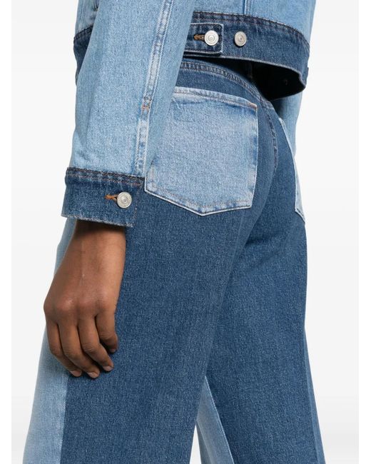 7 For All Mankind Blue Contrast-Panels Straight-Leg Jeans