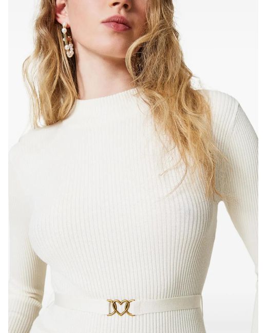 Twinset White High-Neck Belted Sweater
